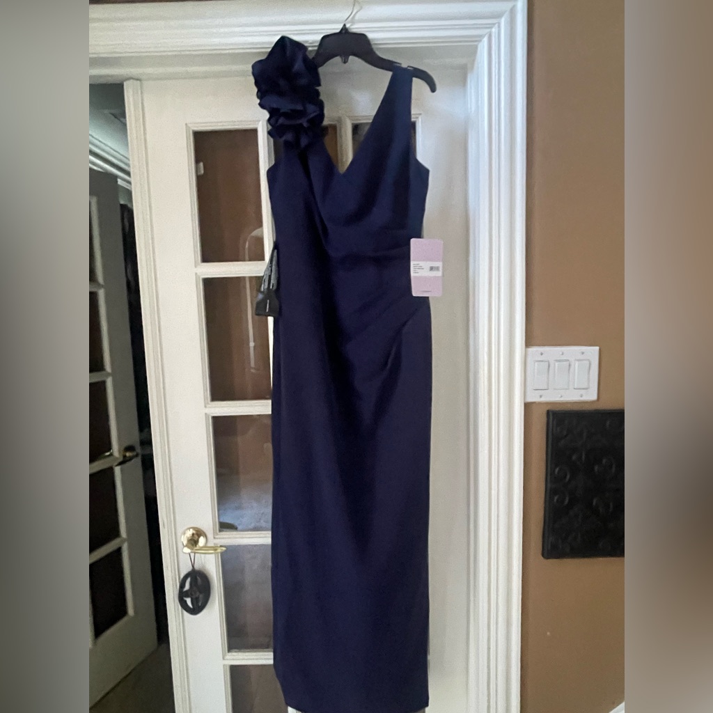 Brand New! Tags On. Js Collections Deep Navy Gown. Paid $268. Selling For $70.